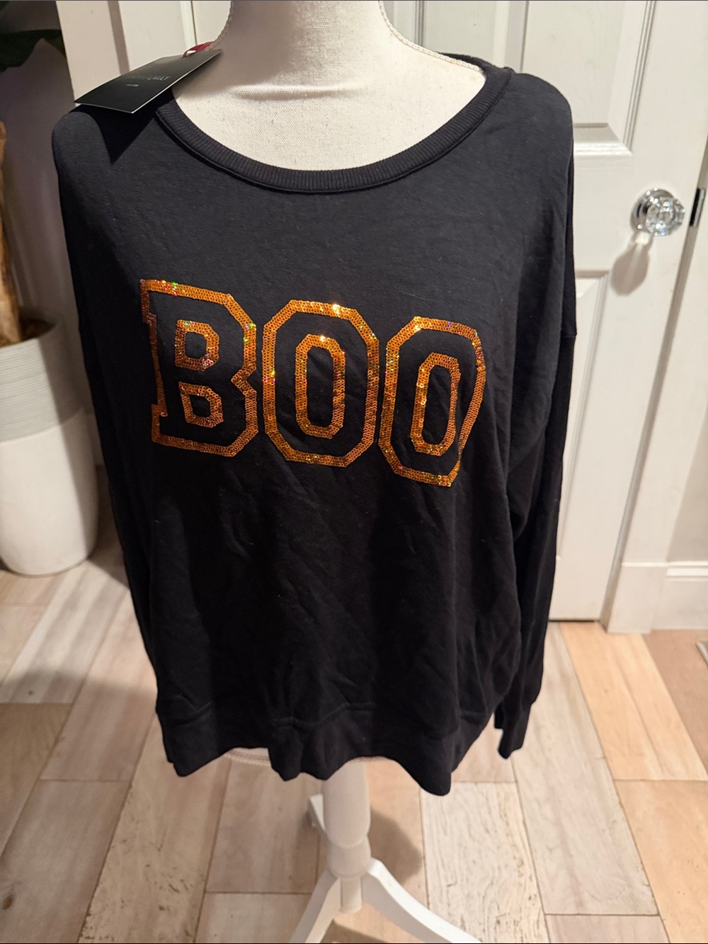Cynthia Rowley Black Long-Sleeve 'BOO' Sequin Top